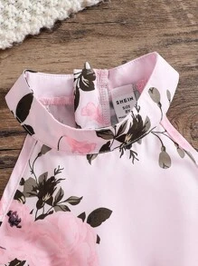 SHEIN Tween Girl Lapel Neck Blazer & Floral Print Halter Neck Wide Leg Jumpsuit