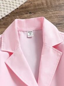 SHEIN Tween Girl Lapel Neck Blazer & Floral Print Halter Neck Wide Leg Jumpsuit