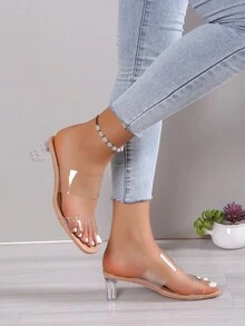 女性新款透明高跟涼鞋帶透明腳趾帶和露趾 - 無色 - 查看 4