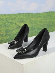 Women's Fashionable Shoes With Black Rhinestone Decor - Black - View 3