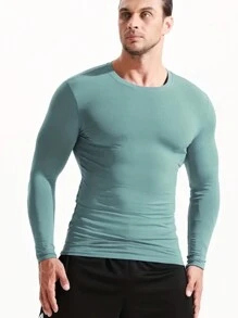 Fitness 男士素色運動T恤 - 綠色 - 查看 1