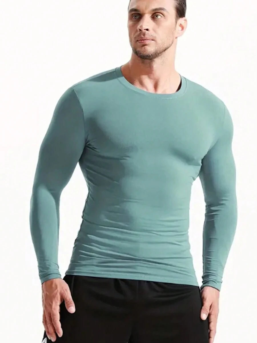 Fitness 男士素色運動T恤 - 綠色 - 查看 1
