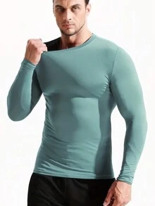 Fitness 男士素色運動T恤 - 綠色 - 查看 3