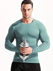 Fitness 男士素色運動T恤 - 綠色 - 查看 5