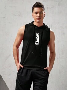 Gym Rark Camiseta de tirantes casual y deportiva con capucha y cordón estilo novio con estampado de letras para hombre para la escuela - Negro - Ver 5