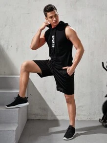 Gym Rark Camiseta de tirantes casual y deportiva con capucha y cordón estilo novio con estampado de letras para hombre para la escuela - Negro - Ver 4