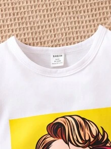 Đứa bé gái Đồ họa Hình Váy áo thun & Chất rắn Tops Denim - Xanh và trắng - Xem 6