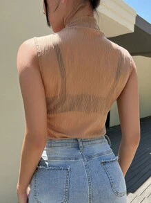 DAZY Áo ba lỗ lưới cổ giả không có áo ngực, trang phục đi biển - Cà phê nâu - Xem 2