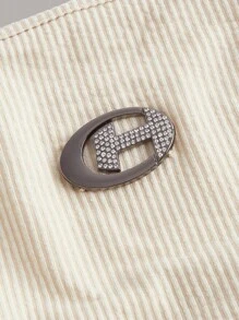 SHEIN EZwear áo nữ kích thước lớn Bất đối xứng Đắp vá Gân đan Lá thư Giải trí - Màu be - Xem 4