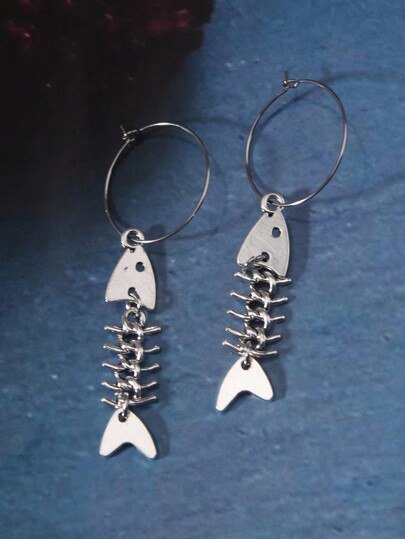 Grunge Punk 1 paire Pendants D'oreilles Vogue En Acier Inoxydable Arête De Poisson Pour Femme Pour Décoration Quotidienne