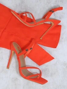 膝蓋以下方頭保暖高跟靴 - 橘色 - 查看 2