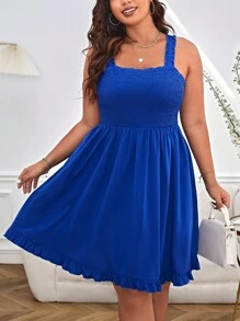 SHEIN Privé 大碼褶邊上身抽褶洋裝