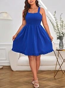 SHEIN Privé 大碼褶邊上身抽褶洋裝