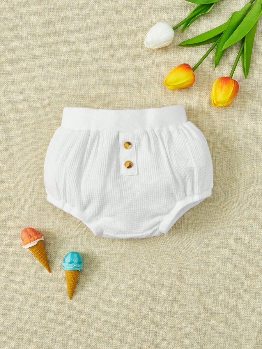 SHEIN Newborn Baby Button Detail Shorts - White - View 1