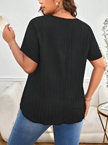 SHEIN Privé 大碼鏈條細節前鏤空襯衫 - 黑色 - 查看 2