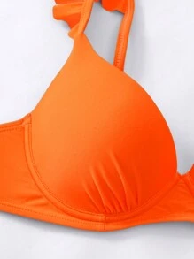 SHEIN Swim Summer Beach Ruffle Trim Push Up Bikini Set, Bathing Suit - Orange - View 7
