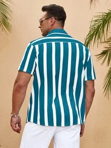 Manfinity Homme Men Plus Striped Print Shirt Without Tee - Dark Green - View 2