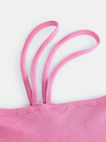 SHEIN 青少年女孩不對稱領短款上衣 - 淺粉色 - 查看 3