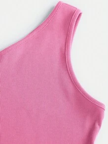 SHEIN 青少年女孩不對稱領短款上衣 - 淺粉色 - 查看 5