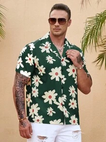 Manfinity RSRT Men Plus Floral Print Shirt - Green - View 5