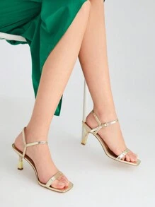 MOTF PREMIUM 條帶金屬質感蛇皮紋涼鞋 - 金色 - 查看 1