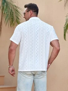 Manfinity Homme Hombres Camisa con bordado con ojal con botón de cuello con solapa - Blanco - Ver 2