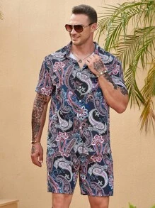 Manfinity RSRT 男士佩斯利印花襯衫&短褲 - 彩色 - 查看 1