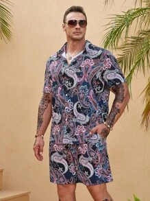 Manfinity RSRT 男士佩斯利印花襯衫&短褲 - 彩色 - 查看 5