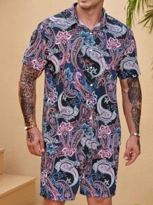 Manfinity RSRT 男士佩斯利印花襯衫&短褲 - 彩色 - 查看 7