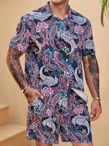 Manfinity RSRT 男士佩斯利印花襯衫&短褲 - 彩色 - 查看 8