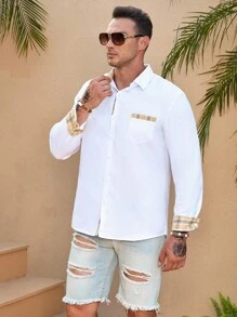 Manfinity Homme Áo sơ mi Nam Nút phía trước Sọc ca rô Giải trí - trắng - Xem 4