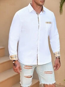 Manfinity Homme Áo sơ mi Nam Nút phía trước Sọc ca rô Giải trí - trắng - Xem 7