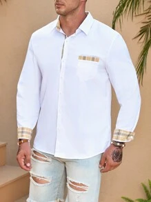 Manfinity Homme Áo sơ mi Nam Nút phía trước Sọc ca rô Giải trí - trắng - Xem 8