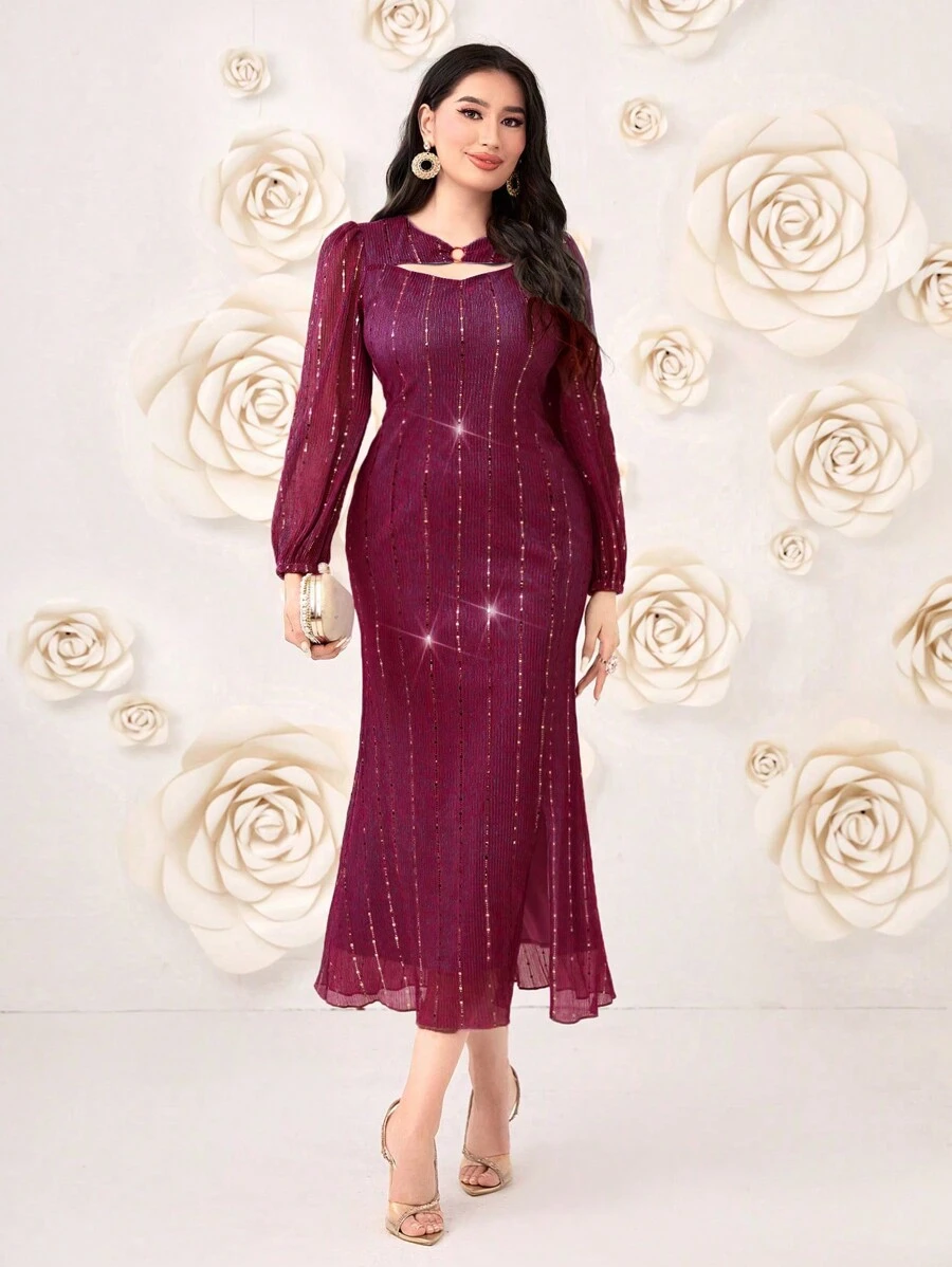 Modelyn 前鏤空魚尾裙下擺連衣裙 - 酒紅色 - 查看 1