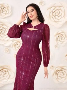 Modelyn 前鏤空魚尾裙下擺連衣裙 - 酒紅色 - 查看 5