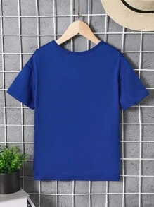SHEIN Tween Boy Letter Embossed Tee - Blue - View 2