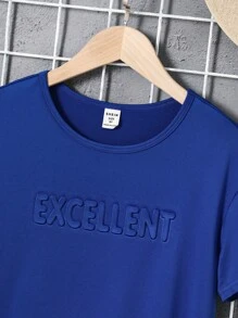 SHEIN Tween Boy Letter Embossed Tee - Blue - View 3