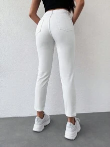 EURMUSE 素色九分牛仔褲 - 白色 - 查看 2