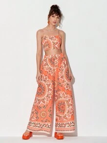 Susan Wang Studio 印花吊帶短上衣和闊腿褲 - 彩色 - 查看 1