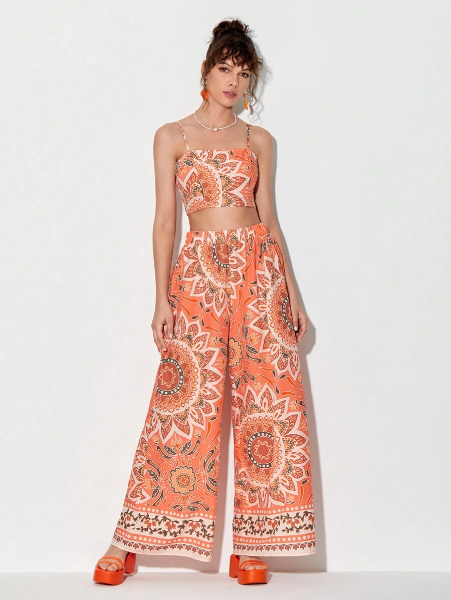 Susan Wang Studio 印花吊帶短上衣和闊腿褲 - 彩色 - 查看 1