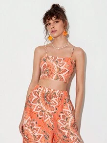 Susan Wang Studio 印花吊帶短上衣和闊腿褲 - 彩色 - 查看 3