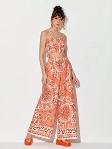 Susan Wang Studio 印花吊帶短上衣和闊腿褲 - 彩色 - 查看 5