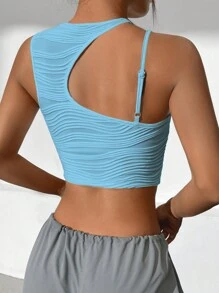 SHEIN EZwear Áo nữ Bất đối xứng Cắt ra màu trơn Giải trí - Màu xanh lam - Xem 2