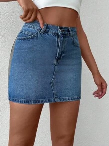 EURMUSE Solid Bodycon Denim Skirt - Medium Wash - View 4