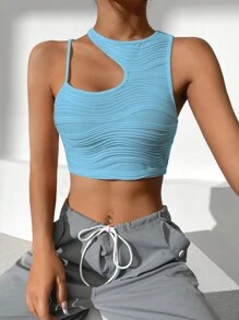 SHEIN EZwear Áo nữ Bất đối xứng Cắt ra màu trơn Giải trí - Màu xanh lam - Xem 3