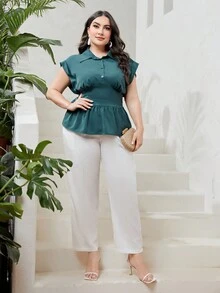 Modelyn Plus Batwing Sleeve Peplum Blouse