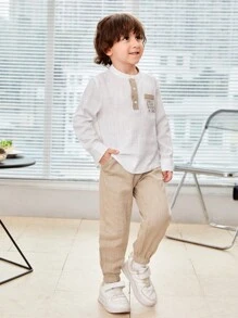 SHEIN 年輕2入組/套刺繡小立領長袖編織上衣和運動褲不附帶彈性 - 彩色 - 查看 3