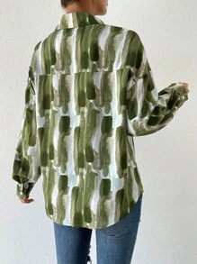 EMERY ROSE 筆刷圖案落肩袖襯衫