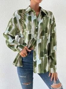 EMERY ROSE 筆刷圖案落肩袖襯衫