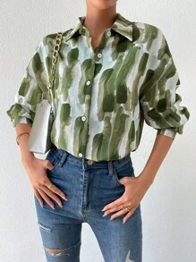 EMERY ROSE 筆刷圖案落肩袖襯衫